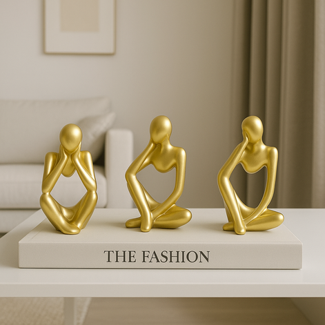 Abstract Thinker Resin Sculpture – Modern Minimalist Decorative Art in Black, White & Gold