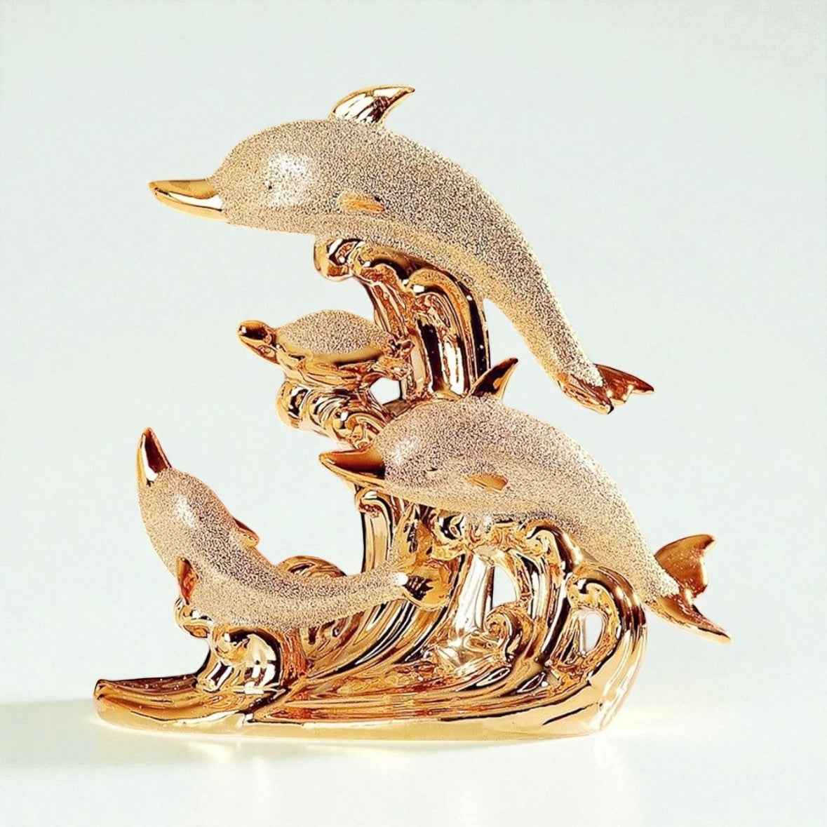 Sea Gold Decorative Sculpture | Nordic Ceramic Dolphin Statue | Elegant Modern Living Room Decor 31x31cm