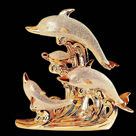 Sea Gold Decorative Sculpture | Nordic Ceramic Dolphin Statue | Elegant Modern Living Room Decor 31x31cm
