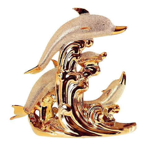 Sea Gold Decorative Sculpture | Nordic Ceramic Dolphin Statue | Elegant Modern Living Room Decor 31x31cm