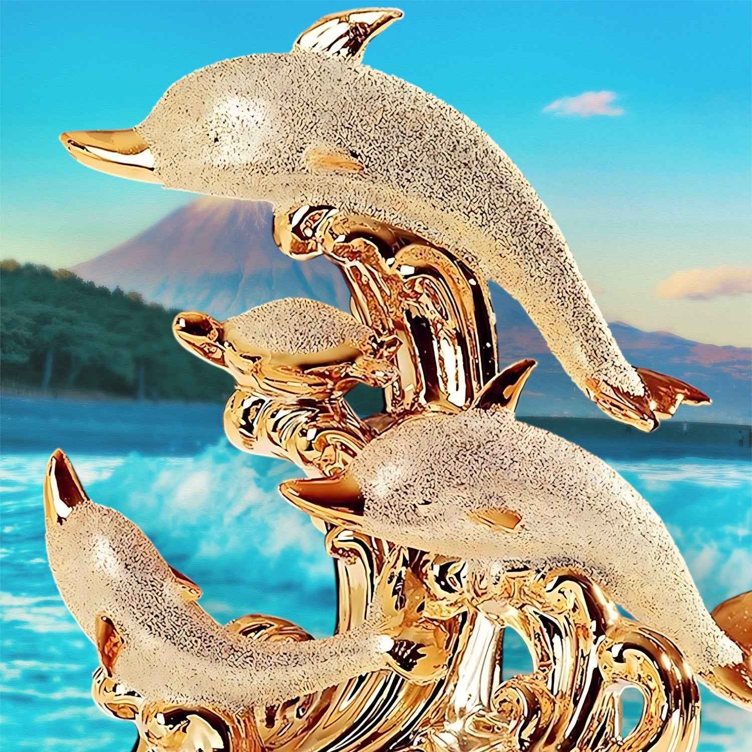 Sea Gold Decorative Sculpture | Nordic Ceramic Dolphin Statue | Elegant Modern Living Room Decor 31x31cm