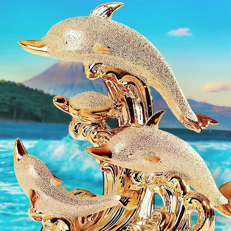 Sea Gold Decorative Sculpture | Nordic Ceramic Dolphin Statue | Elegant Modern Living Room Decor 31x31cm