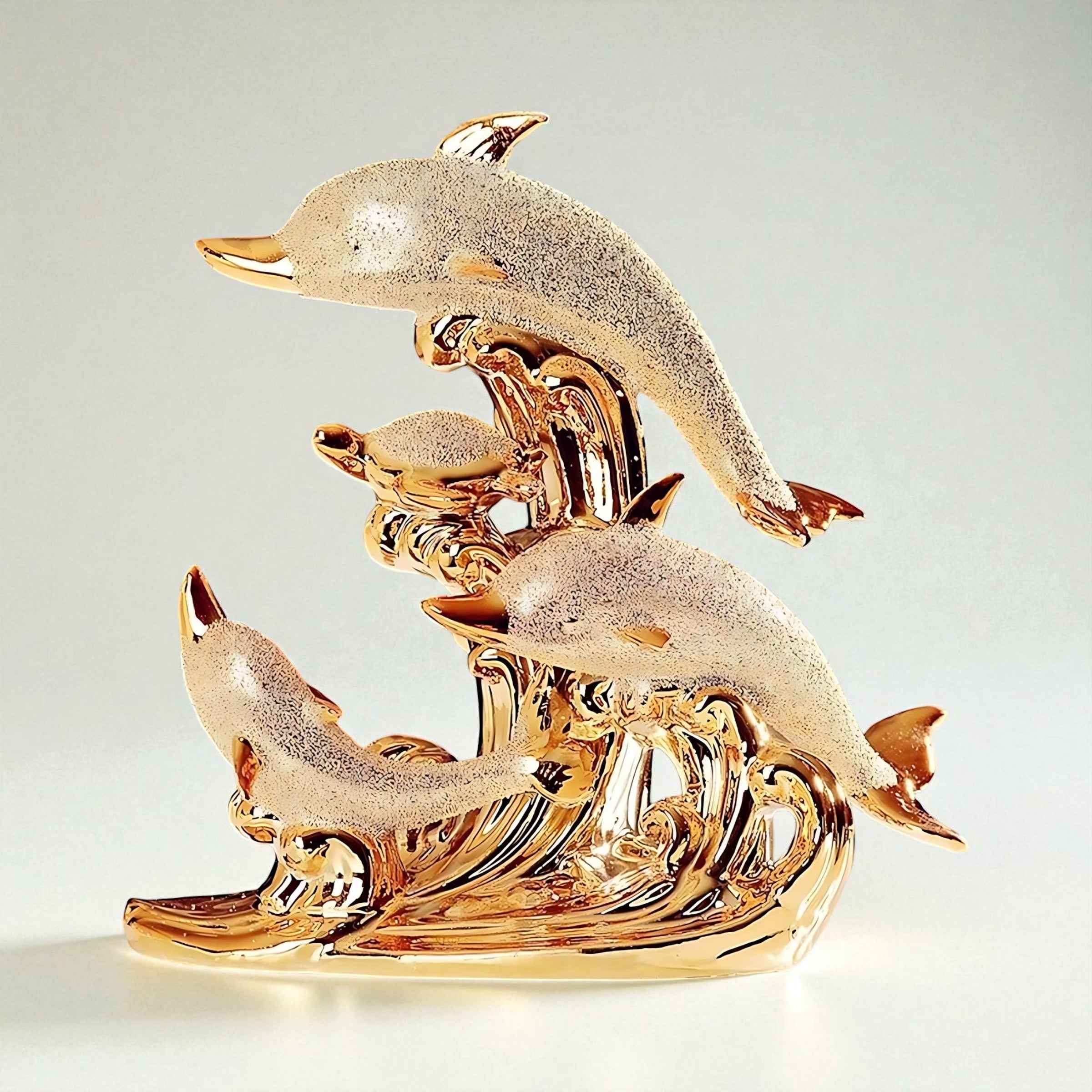 Sea Gold Decorative Sculpture | Nordic Ceramic Dolphin Statue | Elegant Modern Living Room Decor 31x31cm
