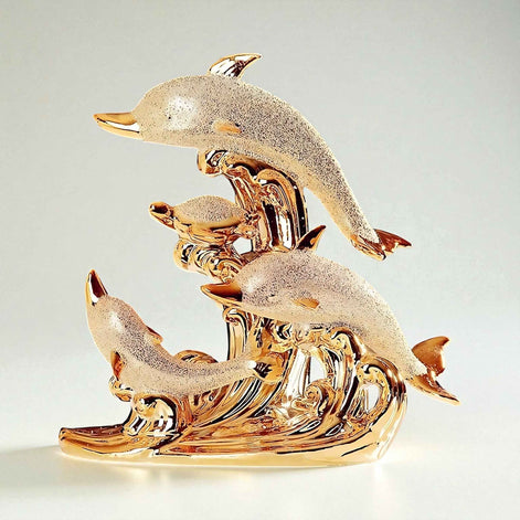 Sea Gold Decorative Sculpture | Nordic Ceramic Dolphin Statue | Elegant Modern Living Room Decor 31x31cm