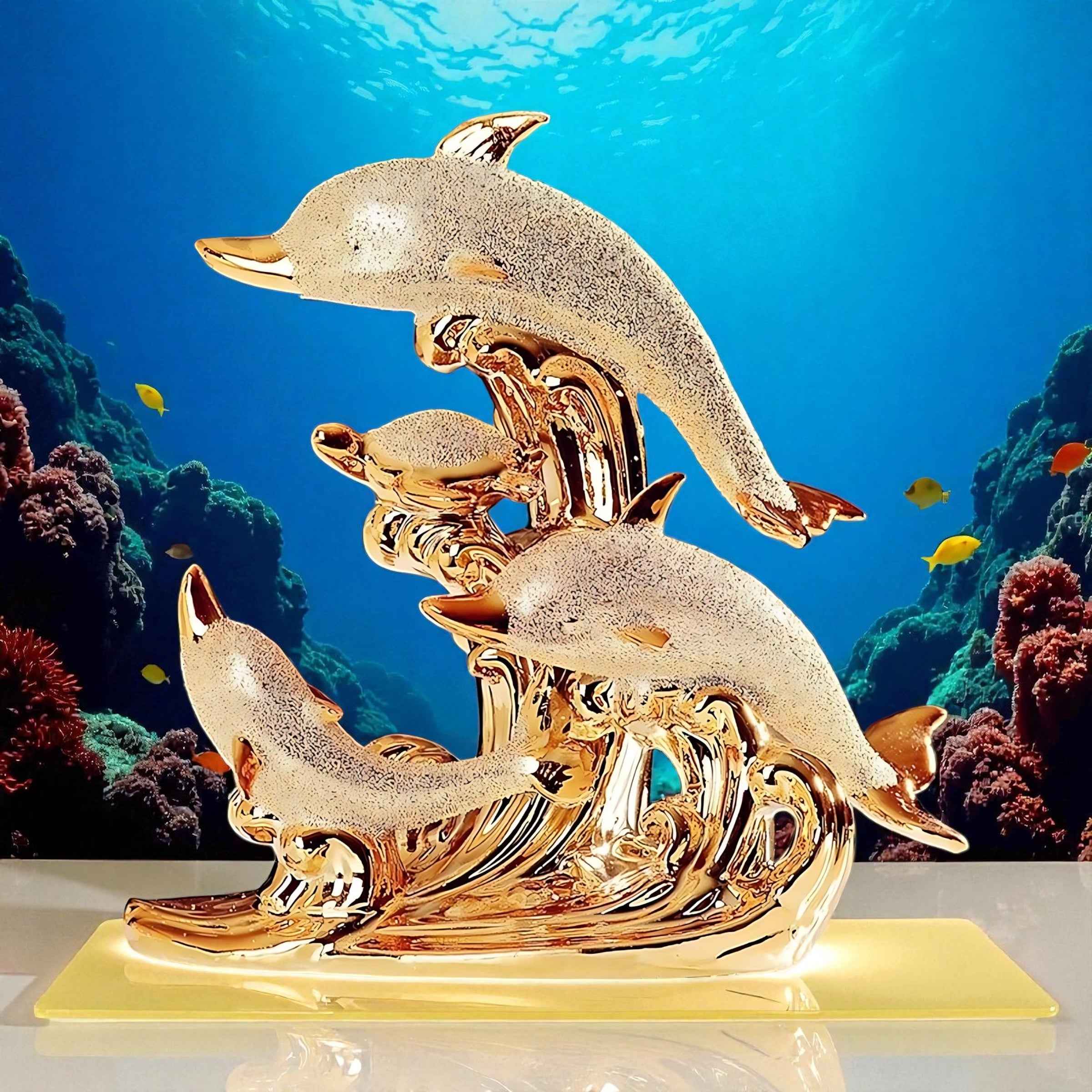 Sea Gold Decorative Sculpture | Nordic Ceramic Dolphin Statue | Elegant Modern Living Room Decor 31x31cm