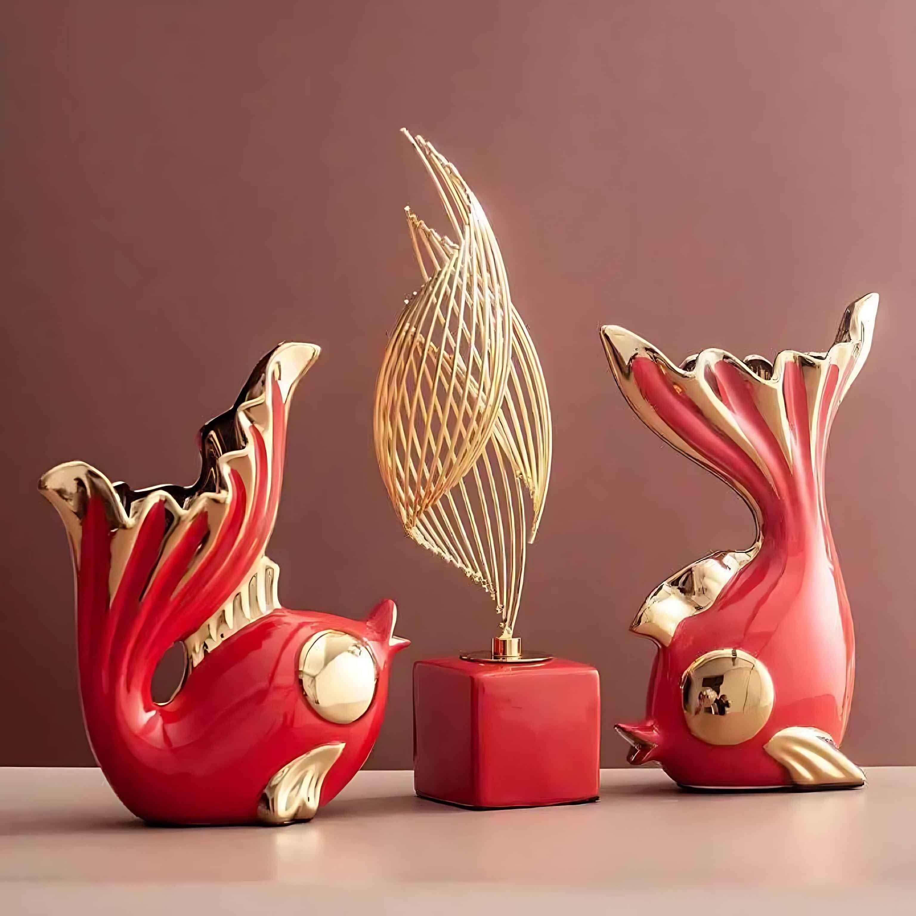 Ceramic Goldfish Ornaments | Elegant Decorative Display for Living Room