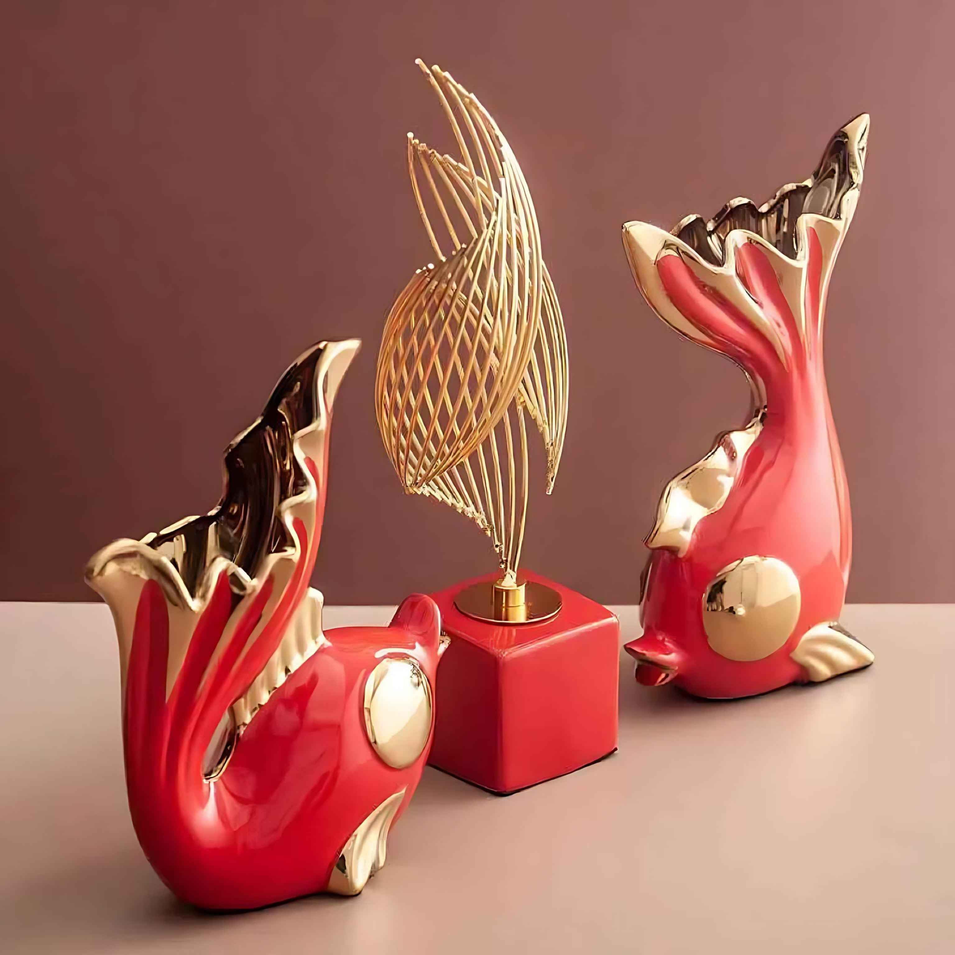 Ceramic Goldfish Ornaments | Elegant Decorative Display for Living Room