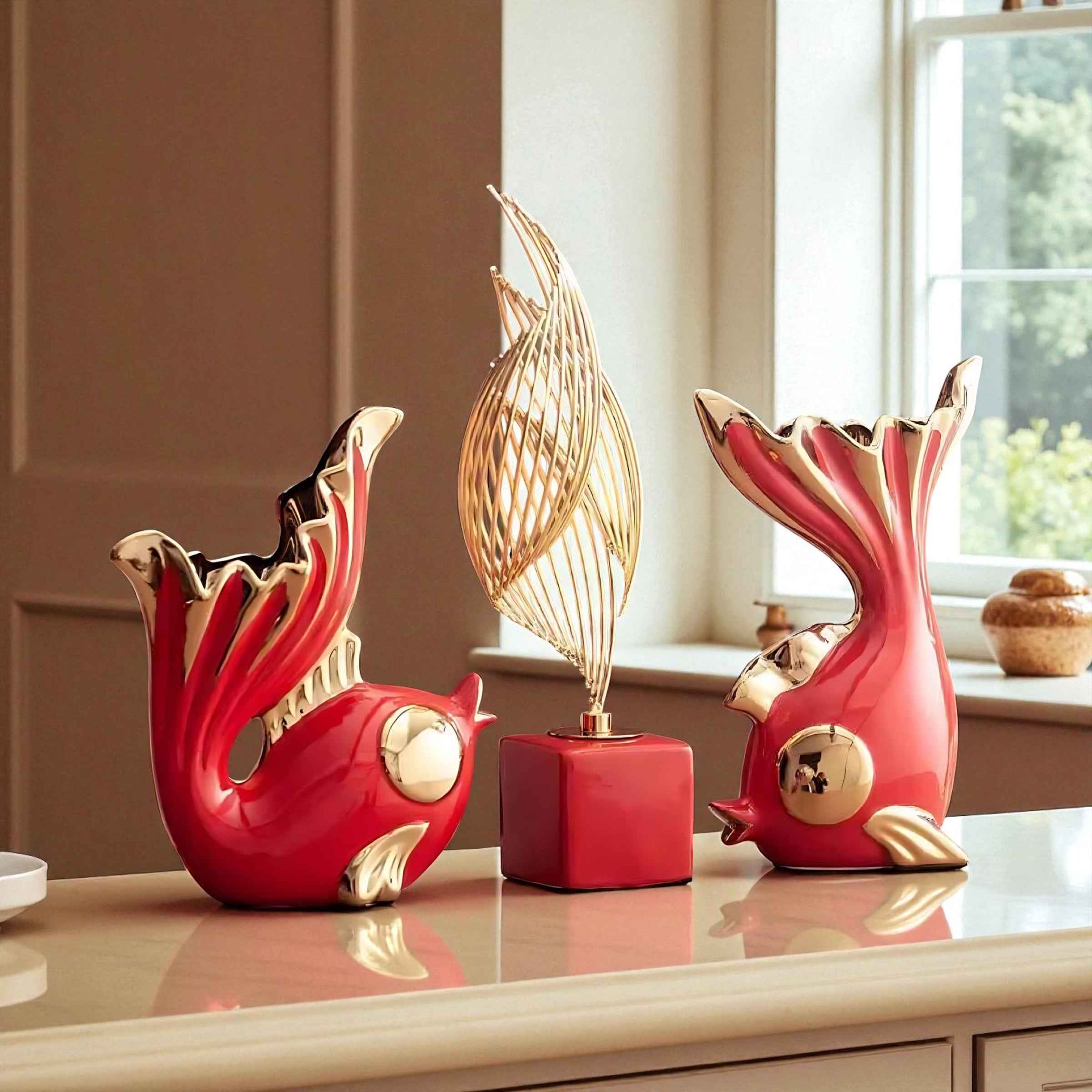 Ceramic Goldfish Ornaments | Elegant Decorative Display for Living Room