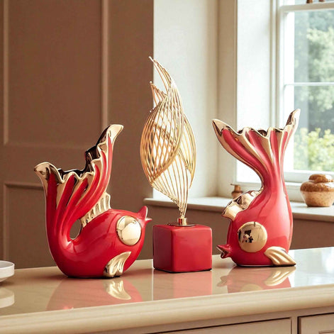 Ceramic Goldfish Ornaments | Elegant Decorative Display for Living Room
