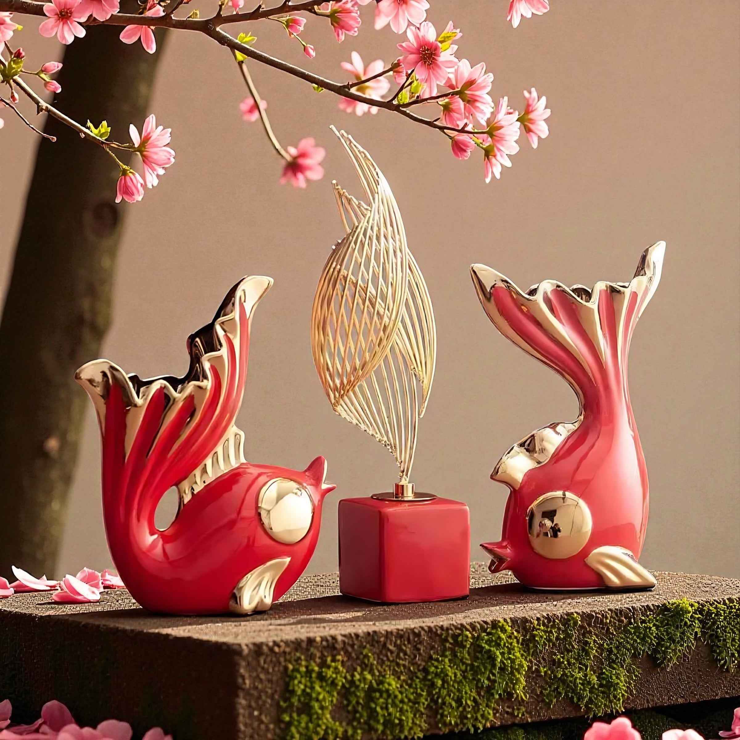 Ceramic Goldfish Ornaments | Elegant Decorative Display for Living Room