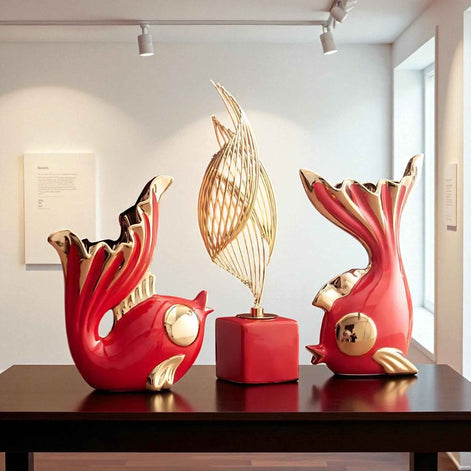 Ceramic Goldfish Ornaments | Elegant Decorative Display for Living Room
