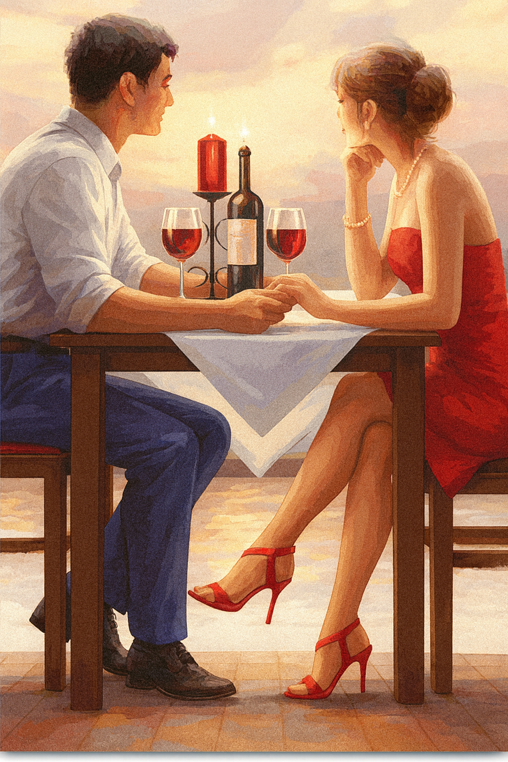 Romantic Digital Oil Painting for Living Room | Elegant Couple Wall Art | Modern Home Decor 40x50cm