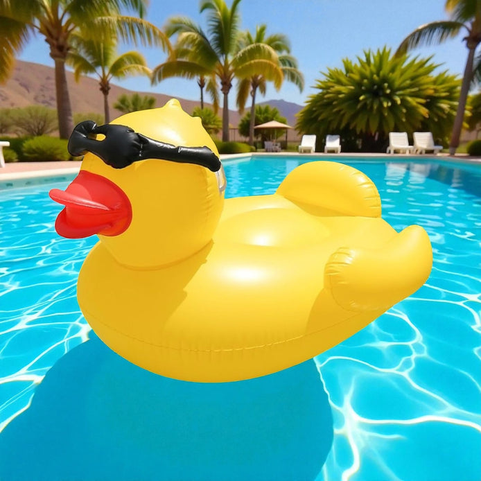 Giant Inflatable Duck Pool Float with Sunglasses – Oversized Swimming Ring for Adults by Wave & Hang