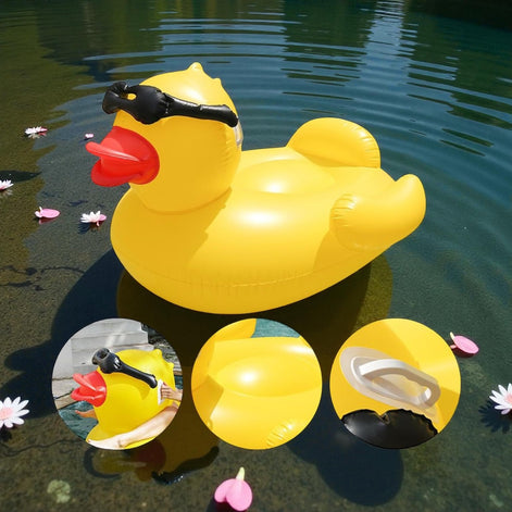 Giant Inflatable Duck Pool Float with Sunglasses – Oversized Swimming Ring for Adults by Wave & Hang