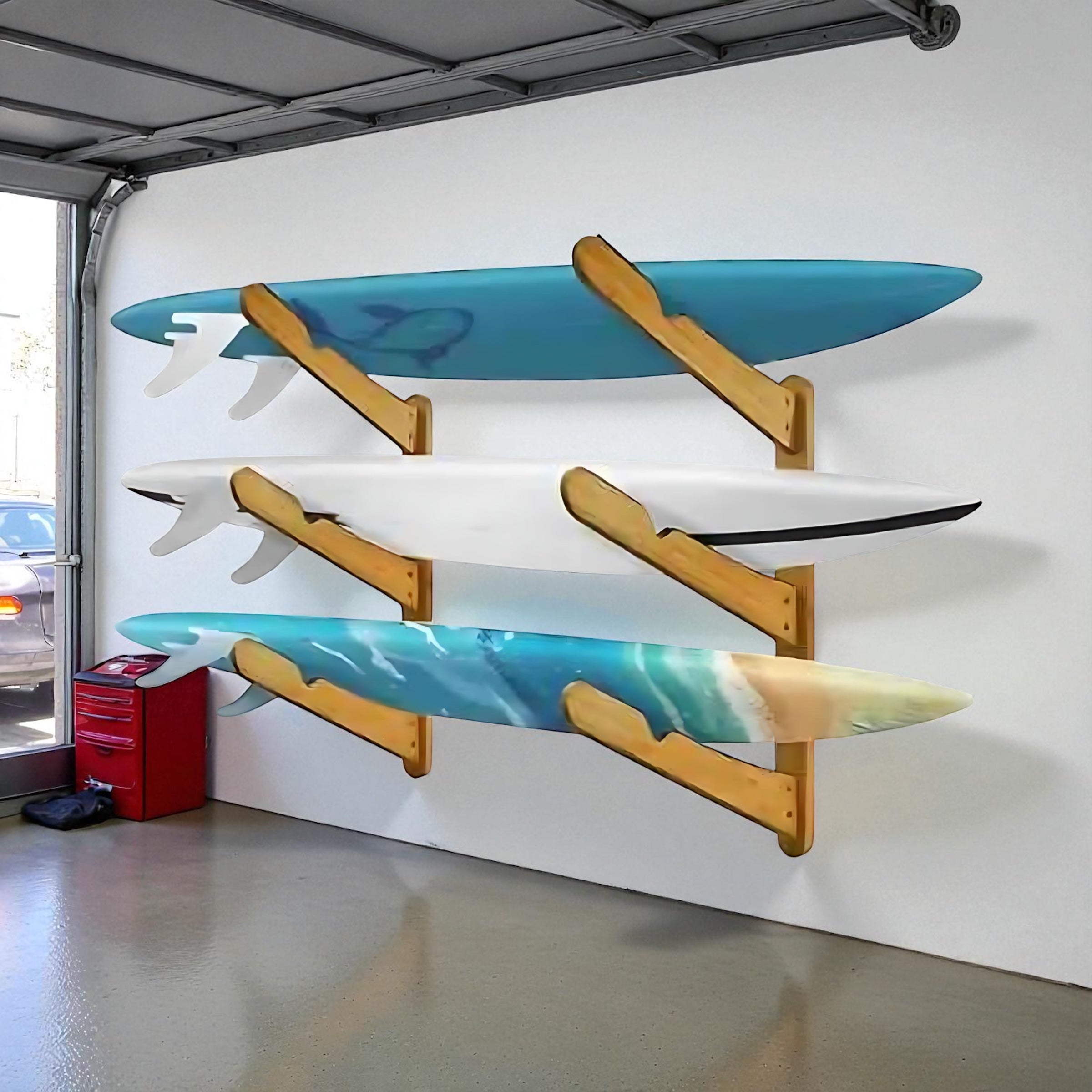 TWO STONES Surfboard Wall Rack – Heavy Duty Wooden Storage for Longboards, Shortboards & SUP