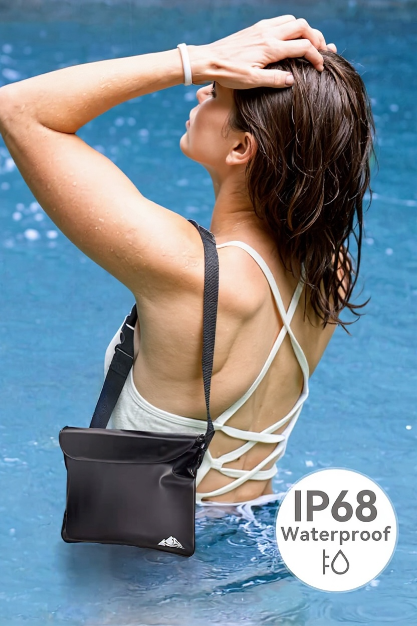 Hatisan Waterproof Waist Bag Black White 2 Pack with Triple Seal Adjustable Fanny Pack for Beach and Water Sports by Wave & Hang