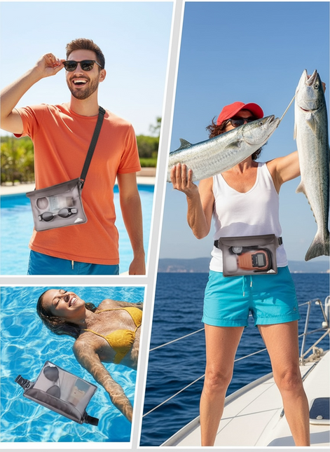 Hatisan Waterproof Waist Bag Black White 2 Pack with Triple Seal Adjustable Fanny Pack for Beach and Water Sports by Wave & Hang