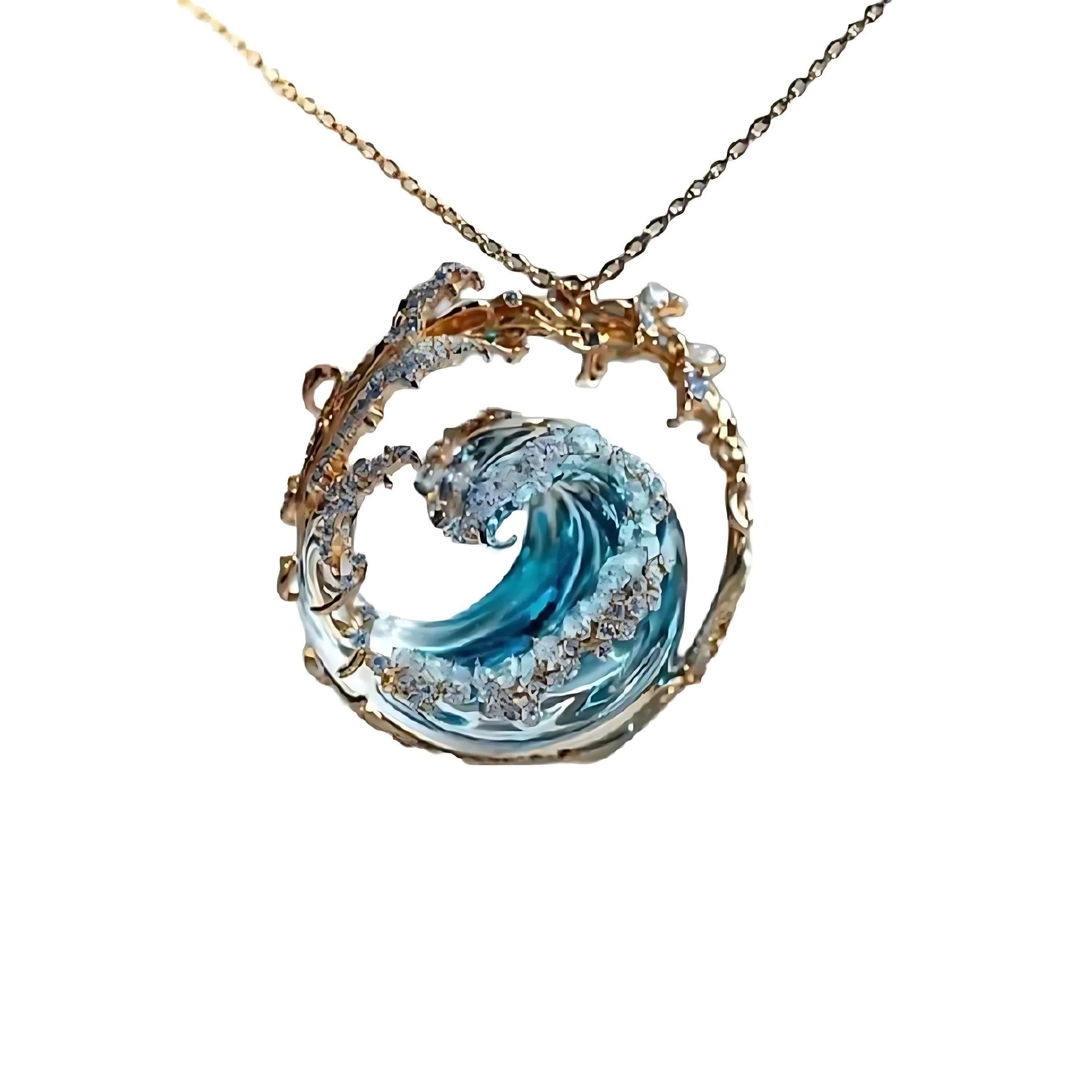 Ocean Wave Necklace – Adjustable Copper Pendant with Electroplated Finish by Wave & Hang