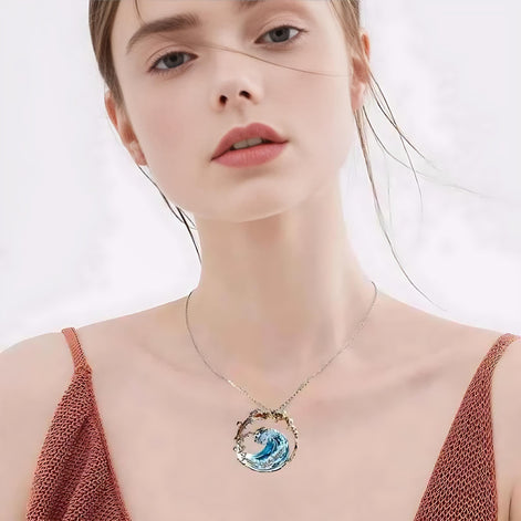 Ocean Wave Necklace – Adjustable Copper Pendant with Electroplated Finish by Wave & Hang