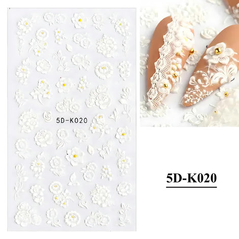 Elegant 3D White Lace Butterfly Nail Stickers for Brides by Wave & Hang