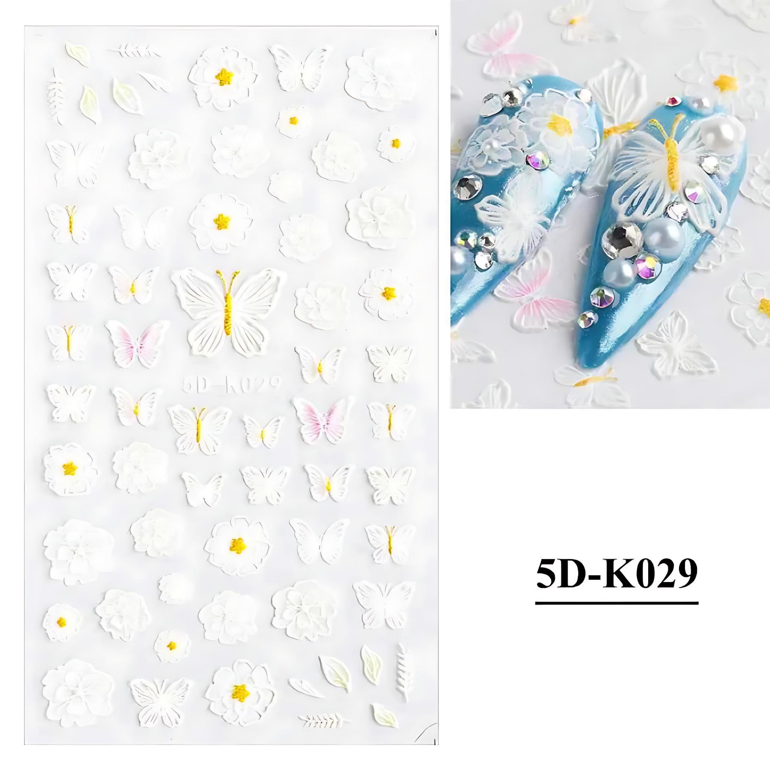 Elegant 3D White Lace Butterfly Nail Stickers for Brides by Wave & Hang