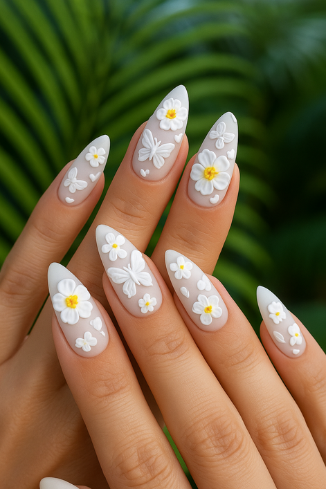 Elegant 3D White Lace Butterfly Nail Stickers for Brides by Wave & Hang
