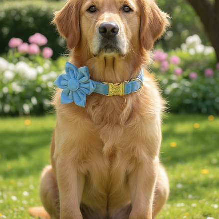 Luxury Blue Velvet Dog Collar & Leash Set – Stylish Comfort for All Breeds by Wave & Hang