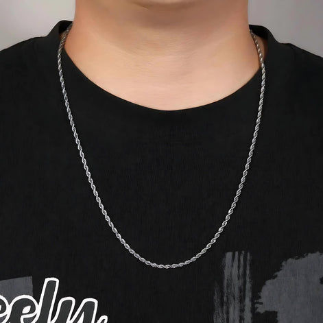 3MM Twisted Rope Chain Necklace – Durable Unisex Elegance by Wave & Hang