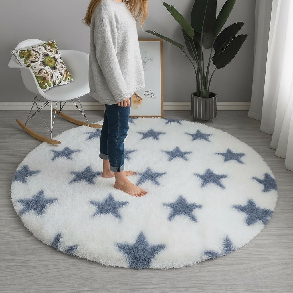 Fluffy Nordic Round Rug | Cozy Plush Carpet for Home Décor by Wave & Hang