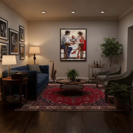 Romantic Digital Oil Painting | Elegant Couple Art for Home by Wave & Hang