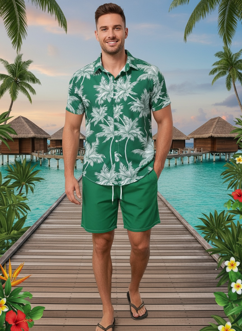 Men's 3D Print Beach Set | Tropical Style & Comfort by Wave & Hang