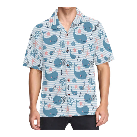 Visesunny Hawaiian Whale Shirt | Quick-Dry Beach Style for Men by Wave & Hang