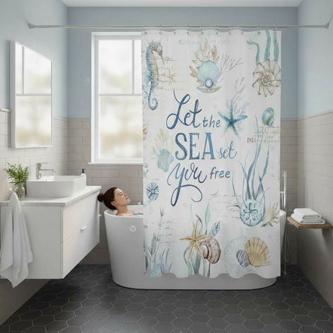 Nautical Ocean Quote Shower Curtain | Coastal Charm by LIGHTINHOME by Wave & Hang