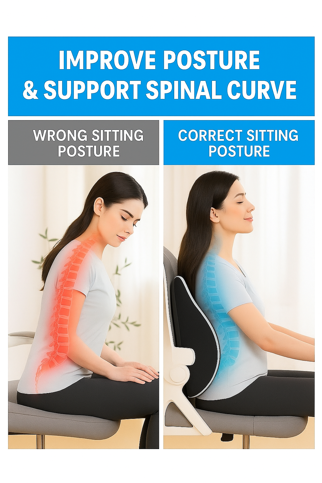 Memory Foam Office Back Cushion With Ergonomic Lumbar Support For Chair And Car Use by Wave & Hang