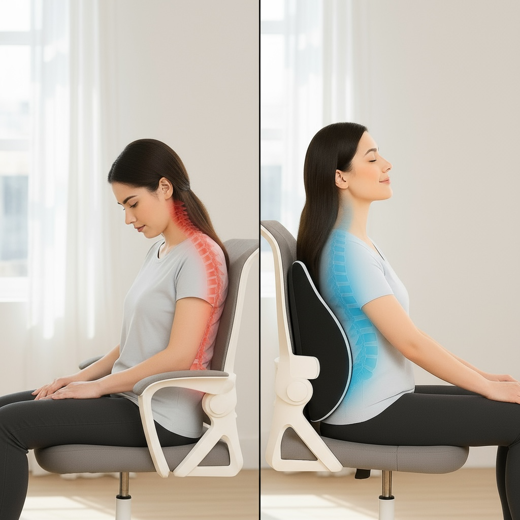 Memory Foam Office Back Cushion With Ergonomic Lumbar Support For Chair And Car Use by Wave & Hang