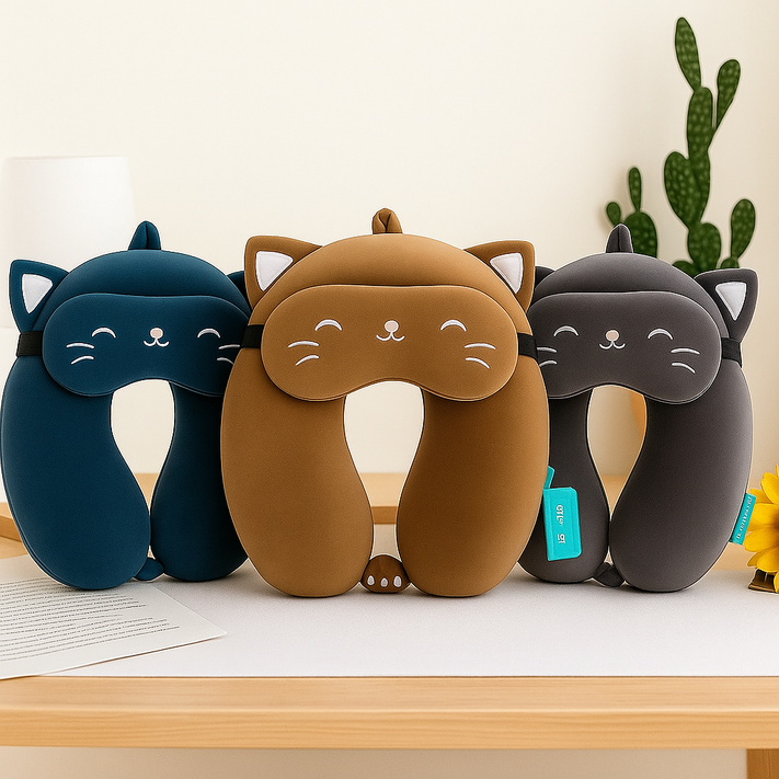 U-Shaped Memory Foam Neck Pillow With Animal Designs by Wave & Hang