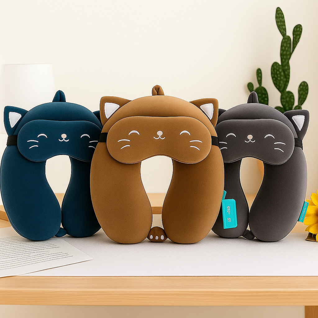 U-Shaped Memory Foam Neck Pillow With Animal Designs by Wave & Hang