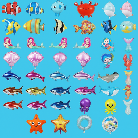 Children Mermaid Tail Inflatable Balloon Set For Ocean Theme Party Decor With Sea Life Details by Wave & Hang