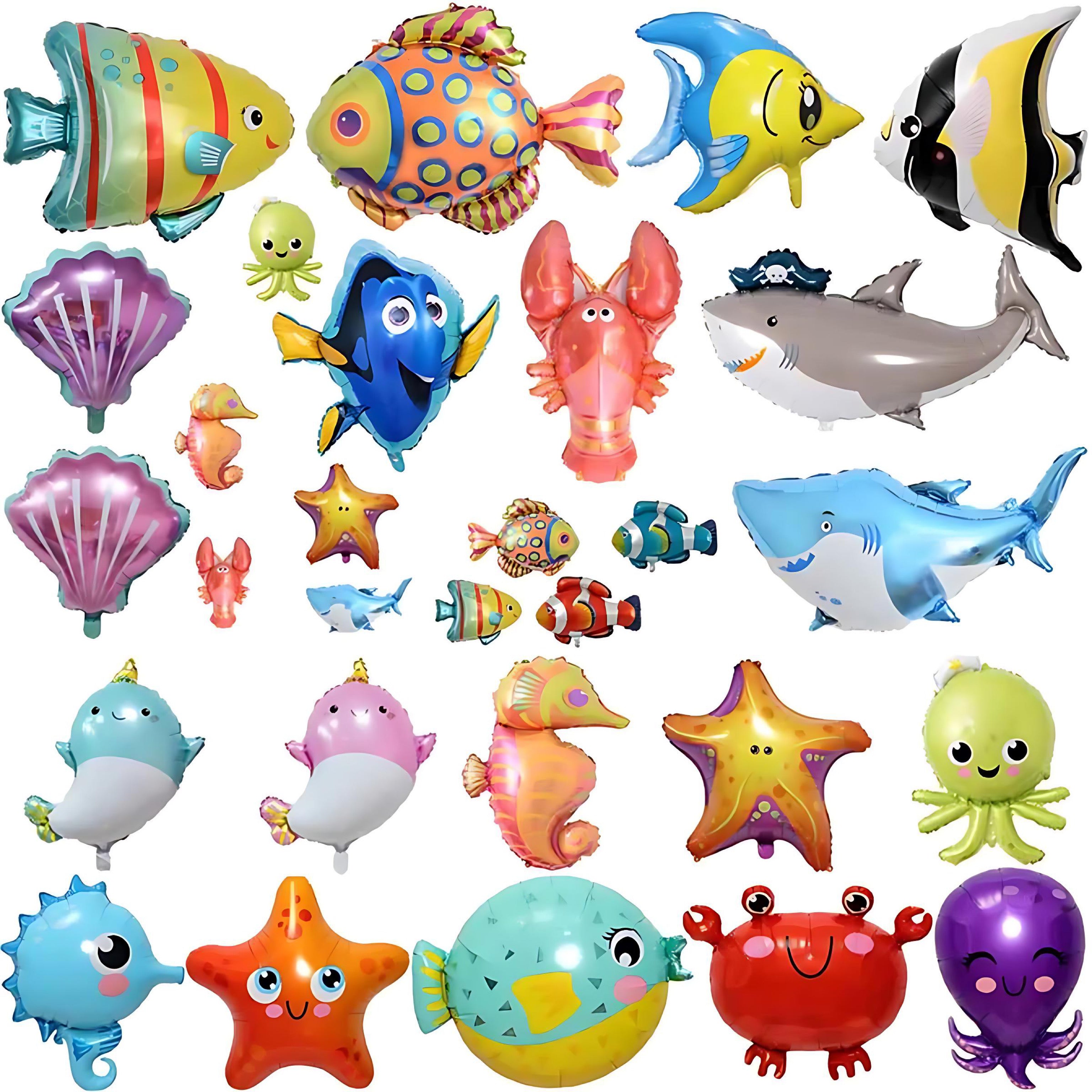 Children Mermaid Tail Inflatable Balloon Set For Ocean Theme Party Decor With Sea Life Details by Wave & Hang