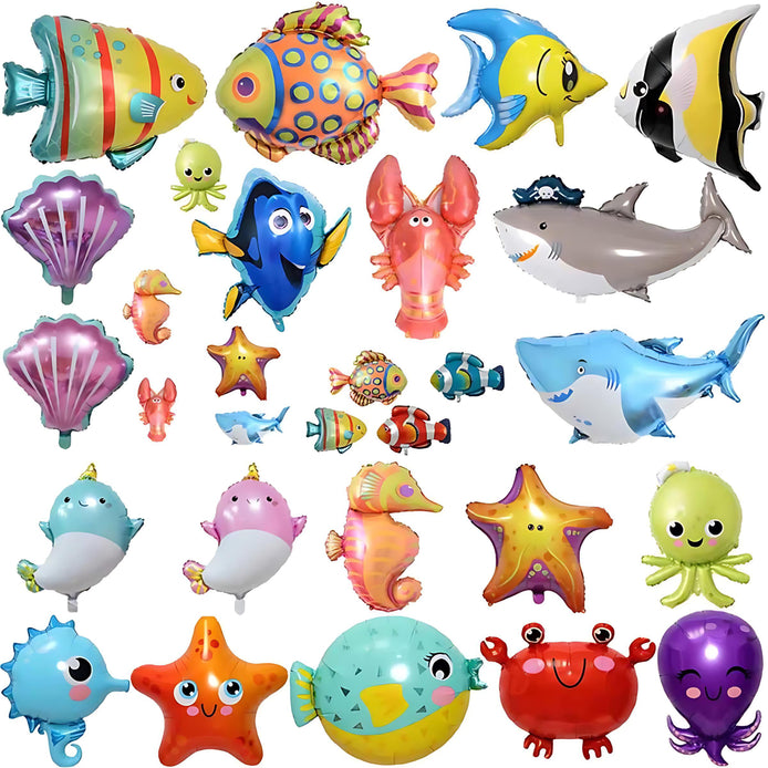 Children Mermaid Tail Inflatable Balloon Set For Ocean Theme Party Decor With Sea Life Details by Wave & Hang
