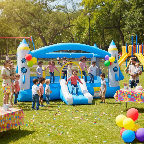 Multifunctional Jump And Slide Kids Inflatable Bouncer With Large 198 X 180 Playhouse And Blower by Wave & Hang