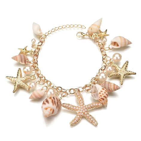 Bohemian Ocean Tide Starfish Shell Bracelet For Women In Gold And Silver Coastal Boho Beach Jewelry by Wave & Hang