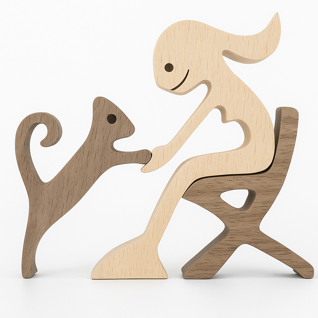 Wood Dog Sculpture Handmade Solid Wood by Wave & Hang