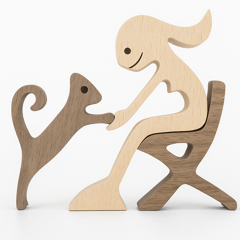 Wood Dog Sculpture Handmade Solid Wood by Wave & Hang