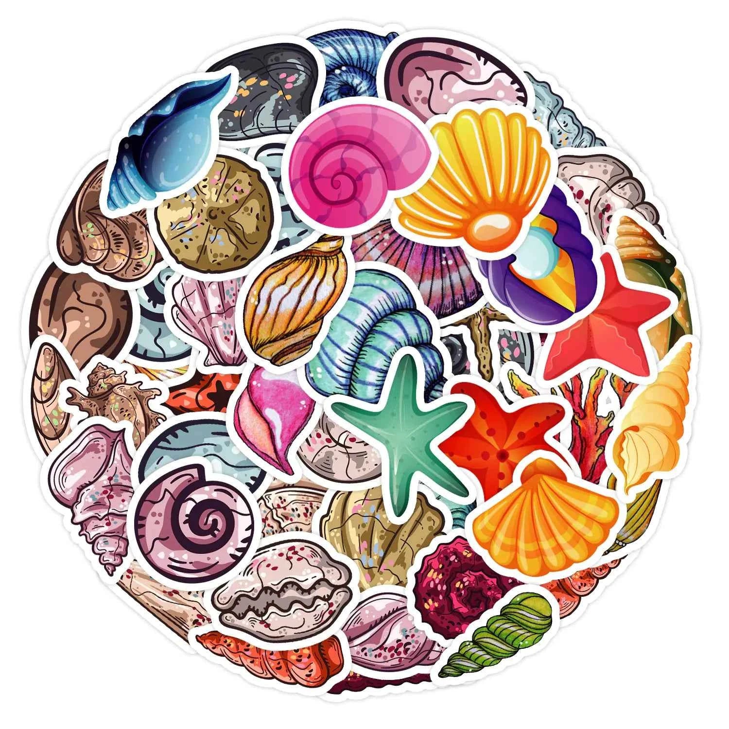 50 PCS Waterproof Ocean Shell Graffiti Stickers | Aesthetic Beach Waterproof Decals
