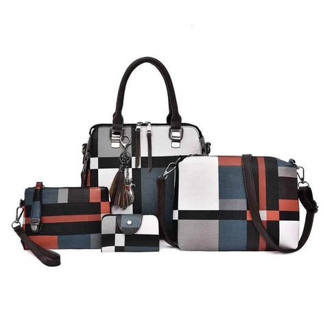 Fashion Retro Stitching Women’s Handbag Set – PU Leather Tote & Shoulder Bag Combo for Daily Use