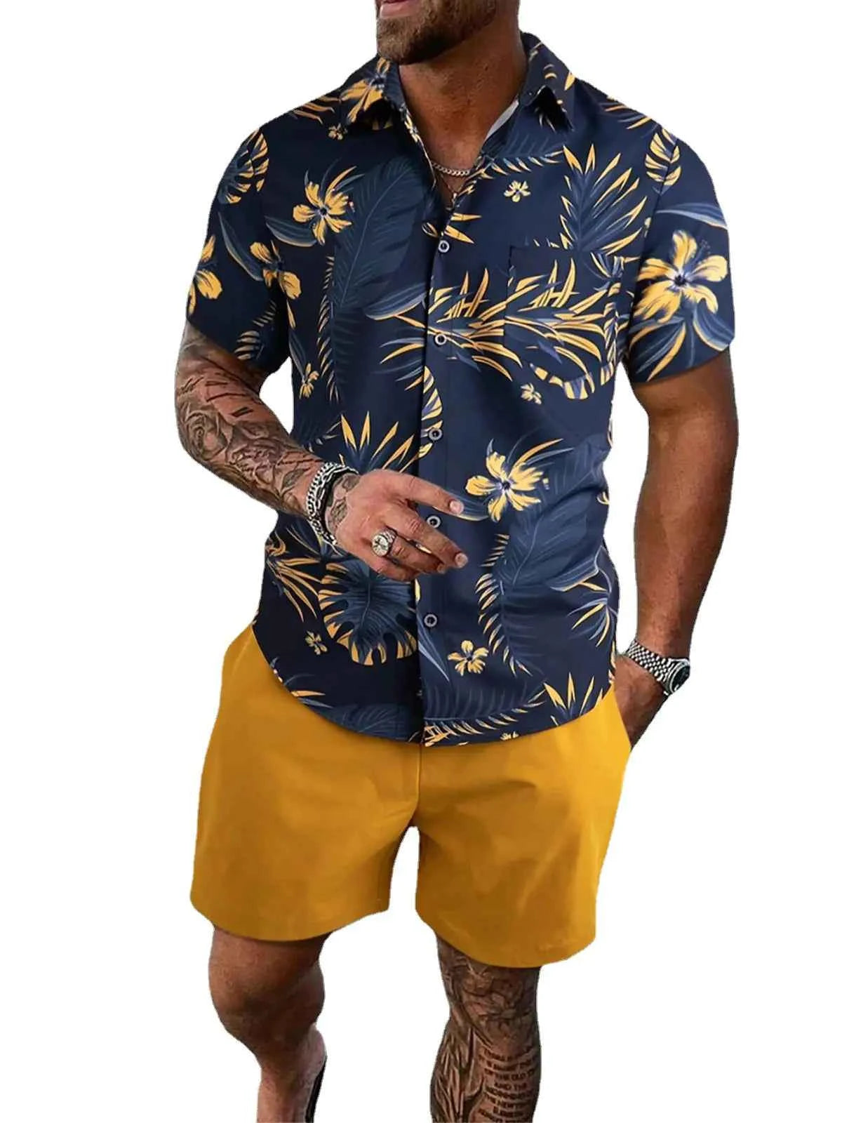 Men’s 3D Print Beach Outfit | Hawaiian Short Sleeve Shirt & Matching Shorts Set for Summer Vacation, Beach & Casual Wear