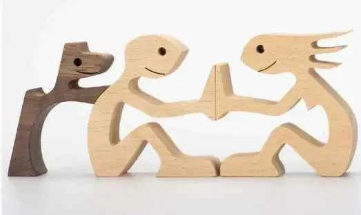 Wood Dog Sculpture – Handmade Wooden Figurine | Human & Dog Friendship Home Decor Gift for Pet Lovers