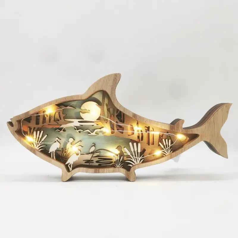 Wooden Fish Carving – Creative Ocean Art Desktop & Shelf Decor