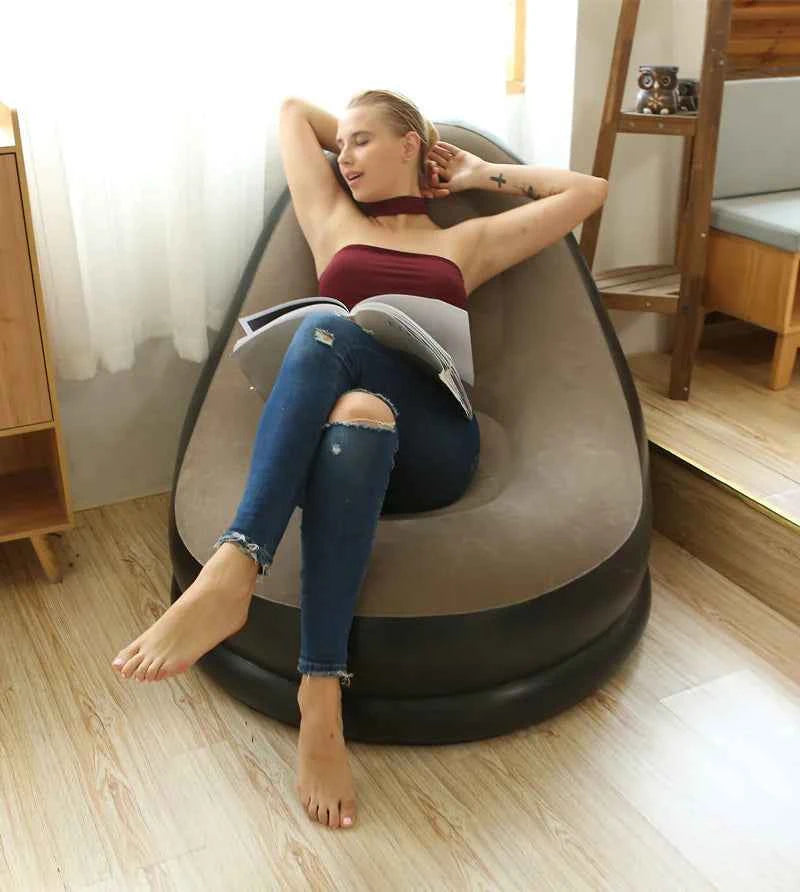 Thick Inflatable Lazy Sofa with Footstool – Comfortable Portable Lounge Chair for Indoor & Outdoor Relaxation | Air Couch with Ottoman